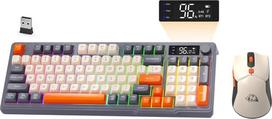 ZIYOU LANG ×FREEWOLF T96 belaidis žaidimų klaviatūros ir pelės rinkinys, BT/2,4 GHz, išmanusis ekranas ir mygtukas, vaivorykštinis apšvietimas, įkraunama QWERTY klaviatūra, belaidė kompiuterio pelė - Shimmer