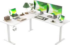 "Agilestic" L formos reguliuojamo aukščio stalas, 160 x 140 cm stalas, reguliuojamo aukščio, elektrinis, kampinis stalas, ergonomiškas stovimas stalas, kompiuterio stalas, baltas