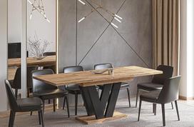 "Endo-Moebel Lara" valgomojo stalas nuo 130 cm iki 210 cm išskleidžiama kolona Virtuvės stalas Sinchroninis prailginimas (Craft Oak)