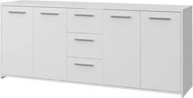 "Forte Pilvi" bufetas 180, didelis bufetas su 4 durelėmis ir 3 stalčiais, kompozitinė mediena, baltos spalvos, 179 cm pločio, 74,1 cm aukščio, 42 cm gylio