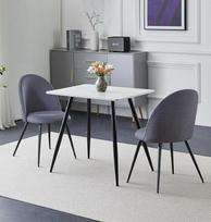 "Hallowood Furniture Cullompton" valgomojo komplektas su mažais stačiakampiais valgomojo stalais ir kėdėmis, baltu marmuriniu stalviršiu, juodomis metalinėmis kojomis (0,8 m) ir lenktais atlošais