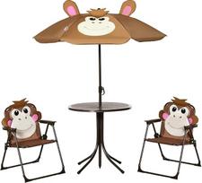 "Outsunny Kinder-Picknick- und Tischstuhl-Set, zusammenklappbar, mit Affen-Design, abnehmbarer, verstellbarer Sonnenschirm, Alter 3-6 Jahre, Braun