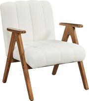 "Yaheetech Boucle Fabric Wing Chair", poilsio kėdė su porankiais, fotelis su medinėmis kojomis svetainei / miegamajam, minkšta kėdė, televizoriaus kėdė, tvirtas rėmas, didžiausia apkrova 136 kg, balta