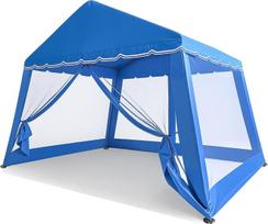 Paviljonas, Lauko paviljonas Stahlrahmen, wasserdicht & UV-beständig, Schrägdach für bessere Drainage, 4 Netz-Seitenwände, Party/Terrasse/Gartenunterstand (Blau)