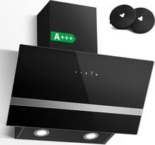 SNDOAS gartraukis 60 cm, ištraukimo/cirkuliacijos su LED, 400 m³/h oro srautas, 3 greičiai, 58 dB tylus, kampinis gartraukis, A+++ energinis efektyvumas, sieninis ištraukiamasis gartraukis, juodas