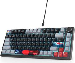 SOLIDEE laidinė mechaninė žaidimų klaviatūra 75%, karšto keitimo mechaninės klaviatūros tarpinės konstrukcija, RGB apšvietimas, QWERTY 82 klavišų TKL žaidimų klaviatūra su sukamąja rankenėle (82 Dark)