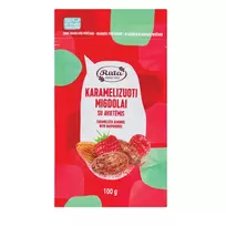 Karamelizuoti migdolai su avietėmis, 100 g