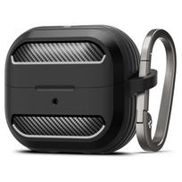 Juodas tekstūrinis ausinių dėklas "Spigen Rugged Armor" ausinėms Samsung Galaxy Buds 3 / 3 FE / 3 PRO
