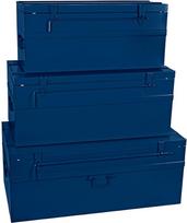 "Cogex" - Metalinis dėklas - 3 vnt. pakuotė - pakabinama spyna - mėlyna spalva - 1 dėklas 700 x 330 x 310 mm + 1 dėklas 100L 800 x 390 x 340 mm + 1 dėklas 150 litrų 900 x 450 x 370 mm