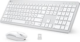 "iClever" klaviatūros ir pelės belaidis rinkinys, įkraunama belaidė klaviatūra ir pelė, vokiškas QWERTZ išdėstymas, 2,4 GHz belaidė klaviatūra ir pelė, skirta kompiuteriui, nešiojamajam kompiuteriui ir išmaniajam televizoriui, balta