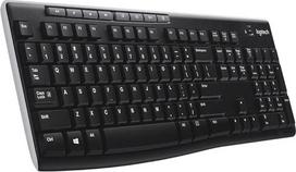 "Logitech K270" belaidė klaviatūra, 2,4 GHz ryšys per USB "Unifying" imtuvą, 8 daugialypės terpės ir sparčiųjų klavišų klavišai Atspari purslams, 2 metų baterijos veikimo laikas, AZERTY belgų išdėstymas - juoda
