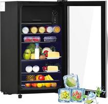 "Merax Fridge Mini 76L", laisvai pastatomas gėrimų šaldytuvas su 70L šaldytuvu + 6L šaldikliu, reguliuojamomis lentynomis, LED apšvietimu, itin tylus, skirtas restoranams, barams, gėrimams, alui, juodas