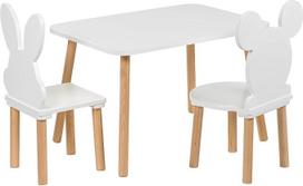"PlayPals" baldai Vaikiškas stalas su 2 kėdėmis - medinis vaikiškų stalų ir kėdžių rinkinys, 50 x 70 cm, natūralūs baldai vaikams nuo 2, 3, 4, 5, 6, 7 metų - vaikiškų kėdžių rinkinys