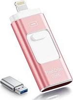 "ROSPE" USB atmintinė 512GB "iPhone", MFi sertifikuota "Lightning" atmintinė, "iOS" / "Android" / asmeniniams kompiuteriams skirtas "3 in 1" flash diskas, USB 3.0 didelės spartos "iPhone" išorinės atmintinės išplėtimas, rožinės spalvos