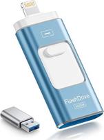 "ROSPE" USB atmintinė 512GB "iPhone", MFi sertifikuota "Lightning" atmintinė, "iOS" / "Android" / asmeniniams kompiuteriams skirtas "3 in 1" flash diskas, USB 3.0 didelės spartos "iPhone" išorinės atmintinės išplėtimas, pelenų mėlyna