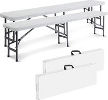 "Todeco" sulankstomas sodo suolas, 2 vnt., 183 x 43 x 30 cm, metalinis alaus suolas, suolas stovyklavimui, griliui, vakarėliui, švediškam stalui, vestuvėms, baltos spalvos