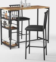 "Xbro Bar Table Set" 3 dalių virtuvės stalas su kėdėmis, skirtas virtuvei, valgomajam, bistro ir kt. Valgomojo stalas ir 2 kėdės su atlošu ir apmušalais (rudos spalvos)