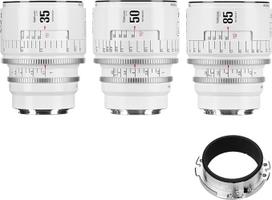 7artisans 35/50/85 mm T2.1 Infinte serijos profesionalus rankinis viso kadro kino objektyvas, suderinamas su EF bajonetu, skirtas fotografijai ir filmų gamybai, baltas