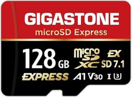 GIGASTONE 128GB microSD Express, microSDXC atminties kortelė SD 7.1, iki 880/500MB/s, suderinama su "Nintendo Switch 2" ir profesionaliems fotoaparatams, A1 V30 U3, įskaitant adapterį ir USB-C kortelių skaitytuvą