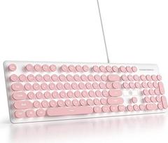 SbocKeeb laidinė žaidimų klaviatūra rašomoji mašinėlė, 104 klavišai su membraniniu LED apšvietimu, amerikietiško išdėstymo QWERTY su apvaliais klavišais, skirta kompiuteriui/PC/Laptop/Windows Pink