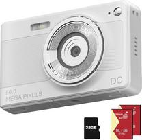 Skaitmeninis fotoaparatas 1080P FHD kompaktiškas fotoaparatas 56MP fotoaparatas Paprastas Vlogging fotoaparatas su 32G TF kortele 2 baterijos Nešiojamas skaitmeninis fotoaparatas vaikams paaugliams studentams senjorams pradedantiesiems (baltas)