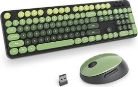 SOLIDEE belaidės klaviatūros ir pelės derinys, retro rašomosios mašinėlės klaviatūra, 2,4 GHz apvali klaviatūra su skaitmenine klaviatūra, 104 ergonomiški klavišai (amerikietiška QWERTY) (tamsiai žalias gradientas)