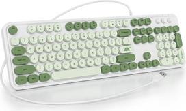 SOLIDEE membraninė klaviatūra 100%, retro rašomosios mašinėlės klaviatūra, pilno dydžio, 104 klavišai, laidinė USB su apvaliais klavišų dangteliais, plona laidinė membraninė klaviatūra (amerikietiška QWERTY) (GT108 Matcha)