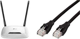 TP-Link TL-WR841N N300 WiFi maršrutizatorius, baltas/juodas ir "Amazon Basics" eterneto tinklo kabelis, RJ45, Cat6, 0,9 m, 1000Mbps