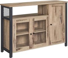 VASAGLE Virtuvės spintelė su 3 durelėmis, skirta svetainei, virtuvei, valgomajam 33 x 110 x 75 cm Kaimo namų stiliaus ąžuolinė ruda, juoda LSC096B50