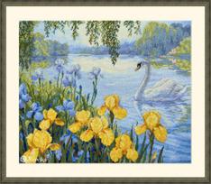 Siuvinėjimo komplektas kryželiu „Užkerėtas tvenkinys“ 28×34 cm