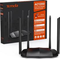 "Tenda AC8 Dualband Gigabit WLAN Router" 1200Mbps (867Mbps 5GHz + 300Mbps 2,4GHz, 4 Gigabit prievadai, Mu-MIMO, 4x6dBi išorinės antenos, App Control, IPV6), juodas
