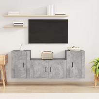 Homgoday TV-Möbel-Set, 3-teilig, Grau, Beton, aus mehrschichtigem Holz, TV-Schrank, Niedriger TV-Schrank, Couchtisch, Wohnzimmer, TV-Ständer für TV-Schrank Wohnzimmer