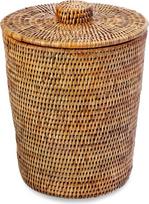 Kouboo La Jolla Rattan-Abfallkorb, rund, mit Kunststoffeinsatz und Deckel, Honigbraun, Rattan und Weide