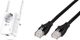 TP-Link TL-WA860RE WLAN kartotuvas su lizdu, baltas ir "Amazon Basics" Ethernet tinklo kabelis, RJ45, Cat6, 1,5 m, 1000Mbps