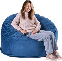 VEVOR Apvalus "Bean Bag" sėdynės pagalvėlė "Bean Bag" suaugusiesiems (1168 x 1168 x 635 mm) su nuimamu ir skalbiamu užvalkalu, užpildyta olandišku aksomu ir didelio tankio putomis, skirta miegamajam, mėlyna