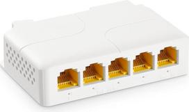 YuLinca 5 prievadų Gigabit PoE ilgintuvas su 1 PoE įėjimu ir 4 PoE išėjimais, IEEE 802.3 af/at/bt 90W PoE kartotuvas su 10/100/1000Mbps, sieninis ir DIN bėgių montavimo PoE pralaidumo jungiklis
