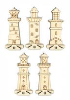 Medinės siūlų kortelės „Švyturiai“, 10 vnt., fanera 4 mm, 3,5×8 cm