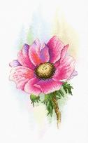Siuvinėjimo rinkinys „Elegantiška rožinė anemonė“ su DMC siūlais, drobė Linda 27