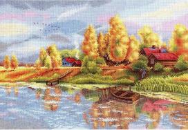 „Prieš lietų“ siuvinėjimo komplektas — Aida 18, 28 spalvų, 27×40 cm