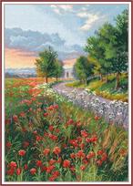 Siuvinėjimo komplektas "Rytas kelyje" — Zweigart Aida 16 ct, 33×47 cm, 34 spalvos