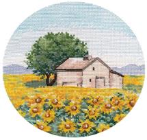 Miniatiūrinis siuvinėjimo komplektas kryželiu „Saulėgrąžos“ 15×15 cm, Aida 16