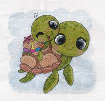 Rinkinys siuvinėjimui kryželiu „Linksmi vėžliukai“, 14 ct, 16×17 cm