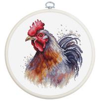 Skaičiuotas siuvinėjimo komplektas „Gaidys“ su lankeliu, 13,5×15 cm