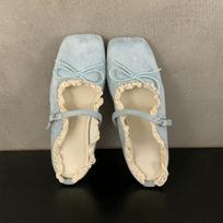 Fashion Women Flats Slippers Bow Marie Janes Sandals Square Toe Mules Shoes Shallow 2025 Trend Summer Loafers Comfort Zapatillas Mujer 35 mėlyna