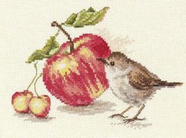 Alisa siuvinėjimo komplektas „Paukštis ir obuolys“, Aida 16, 17×11 cm