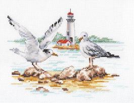 Siuvinėjimo komplektas „Žuvėdros“ (Aida 14, 19×14 cm) — 22 spalvos