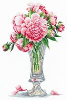 Siuvinėjimo komplektas kryželiu „Bijūnai“, Aida 16 ct, 28 spalvų, 19,5×29,5 cm