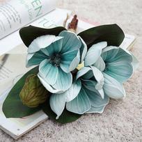 4 galvos prabangi didelė magnolijos šaka tikro prisilietimo šilkinės dirbtinės gėlės namų vestuvių dekoras Flores Artificales rudens dekoracija mėlyna