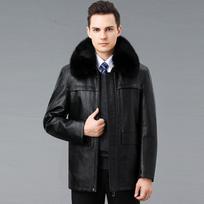 Winter leather jacket men's real fur collar removable velvet liner middle-aged and elderly sheepskin jacket thickened fur collar 170