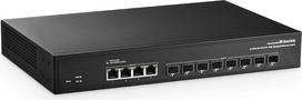 "MokerLink" 12 prievadų 10Gb/s valdomas komutatorius, 4x10G RJ45 Ethernet prievadai, 8x10G SFP+ lizdas palaiko 1G ir 10G SFP+ modulius, 240Gb/s pralaidumas L2 valdomas šviesolaidinis komutatorius